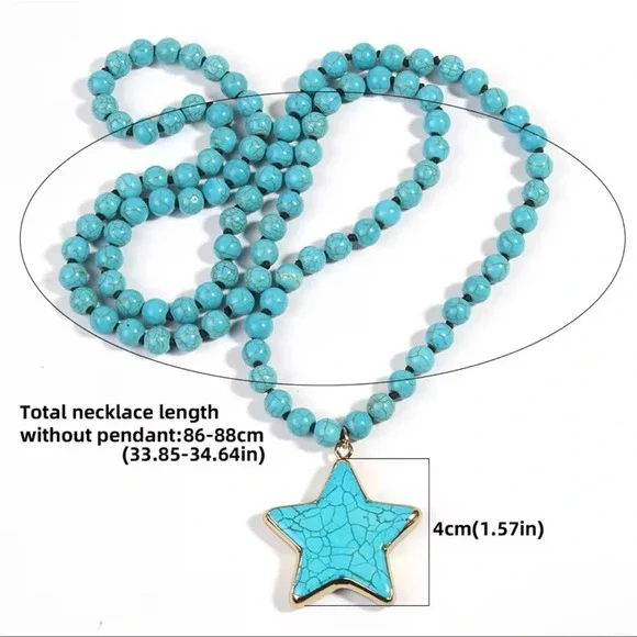 Turquoise Star Natural Stone Beads Bohemian Western Necklace - Picture 3 of 10
